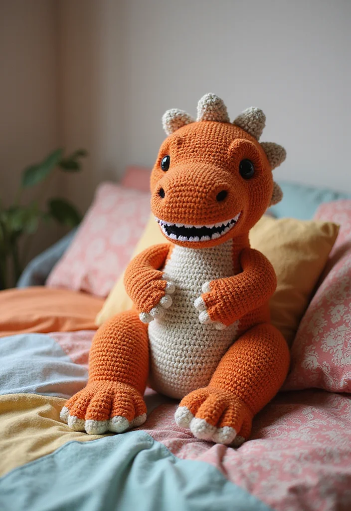 Crochet Dinosaur Pattern Free: Fun Guide for Prehistoric Projects with 22 Cute Designs - 15. Cozy Dino Pillow