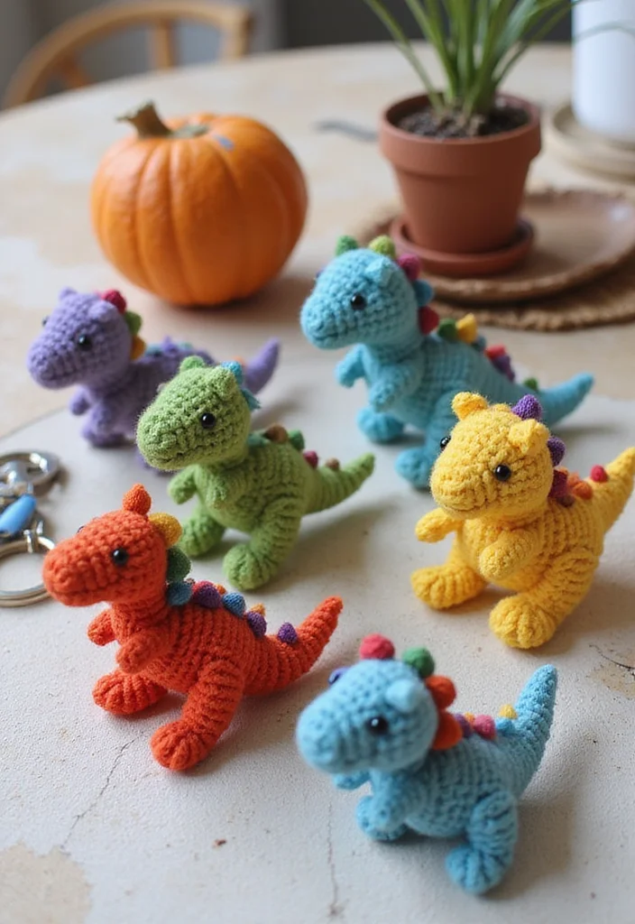 Crochet Dinosaur Pattern Free: Fun Guide for Prehistoric Projects with 22 Cute Designs - 18. Dino Keychains