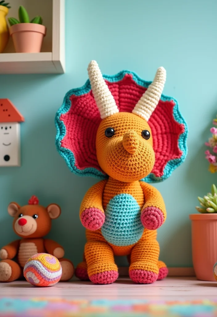 Crochet Dinosaur Pattern Free: Fun Guide for Prehistoric Projects with 22 Cute Designs - 5. Charming Triceratops