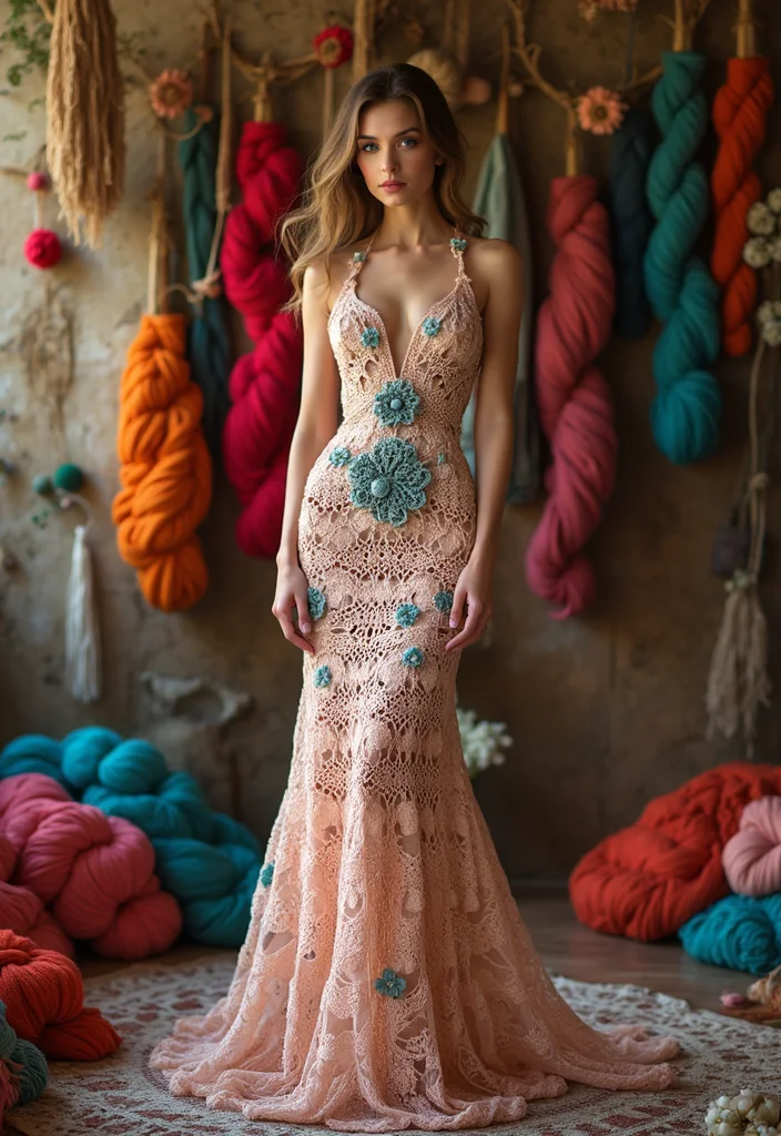 Crochet Dress Pattern Free: Complete Tutorial for Crafting Elegant Dresses with 22 Visual Inspirations - 22. Statement Crochet Dress with 3D Elements