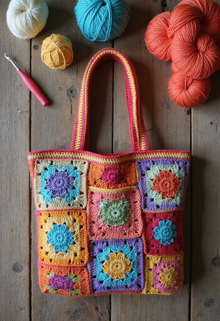 Crochet Granny Square Bag: A Friendly Guide to Creating Charming Bags with 22 Creative Designs - 1. Classic Granny Square Bag