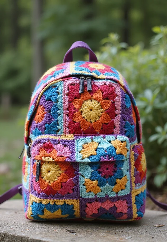 Crochet Granny Square Bag: A Friendly Guide to Creating Charming Bags with 22 Creative Designs - 10. Granny Square Backpack