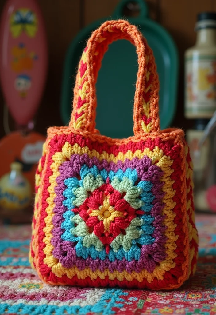 Crochet Granny Square Bag: A Friendly Guide to Creating Charming Bags with 22 Creative Designs - 11. Retro Granny Square Bag