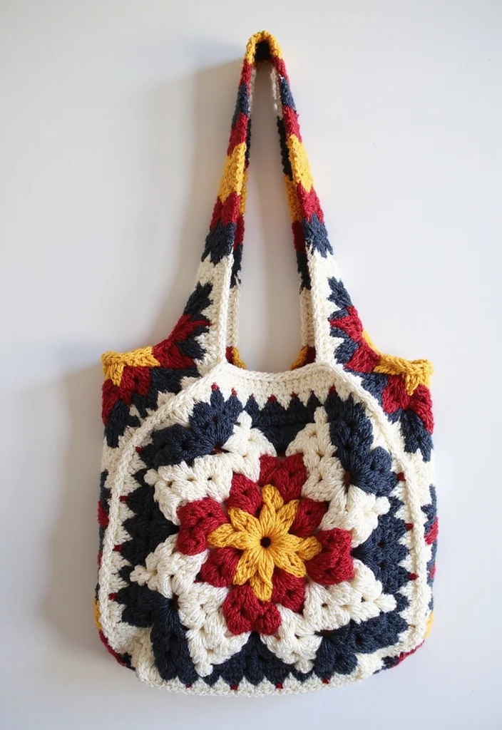 Crochet Granny Square Bag: A Friendly Guide to Creating Charming Bags with 22 Creative Designs - 12. Geometric Pattern Granny Square Bag