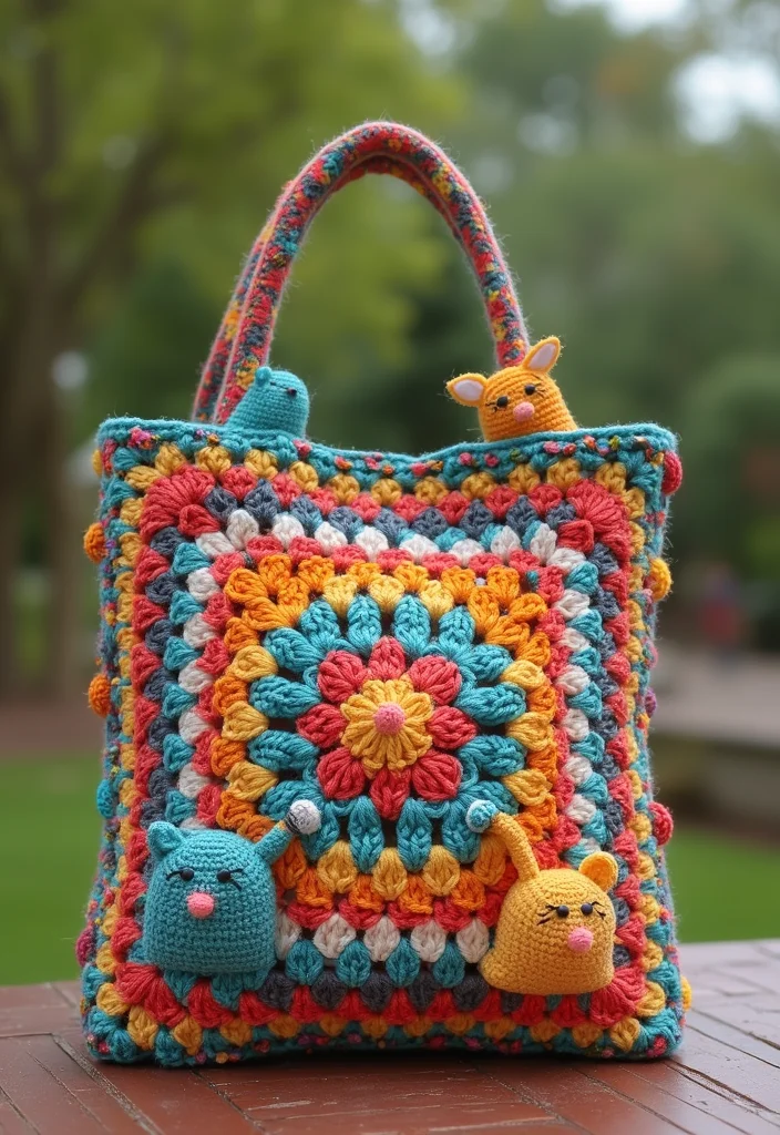 Crochet Granny Square Bag: A Friendly Guide to Creating Charming Bags with 22 Creative Designs - 13. Fun Animal-Themed Granny Square Bag