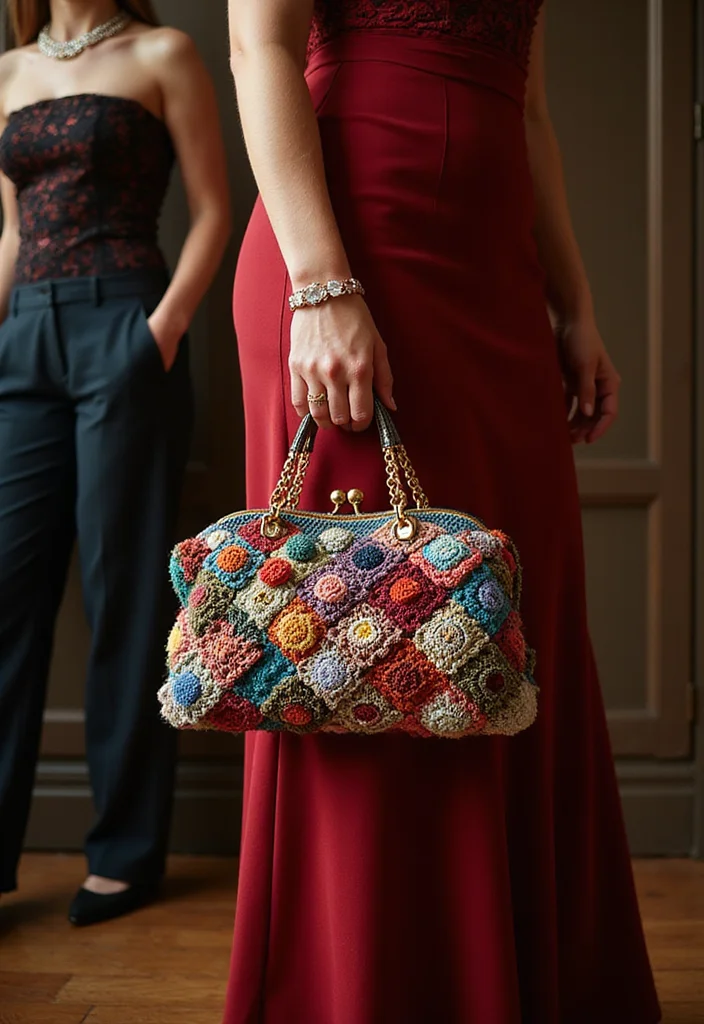 Crochet Granny Square Bag: A Friendly Guide to Creating Charming Bags with 22 Creative Designs - 15. Chic Evening Bag