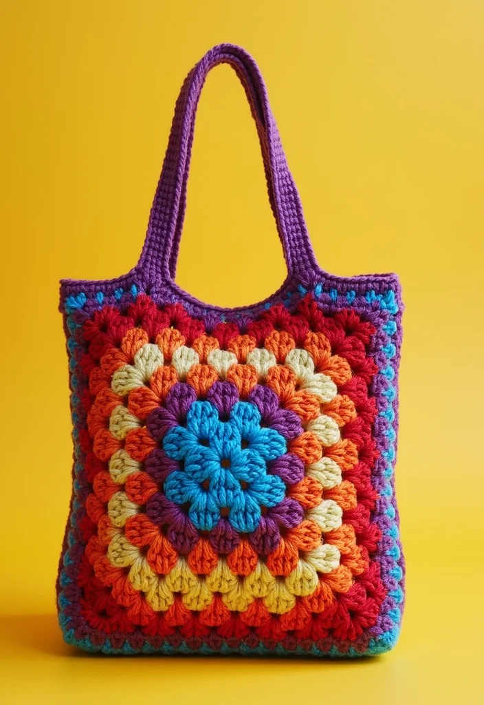 Crochet Granny Square Bag: A Friendly Guide to Creating Charming Bags with 22 Creative Designs - 16. Color Block Granny Square Bag
