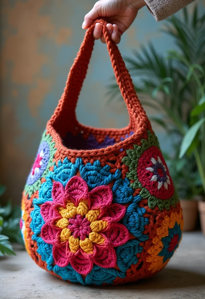 Crochet Granny Square Bag: A Friendly Guide to Creating Charming Bags with 22 Creative Designs - 17. Circular Granny Square Bag