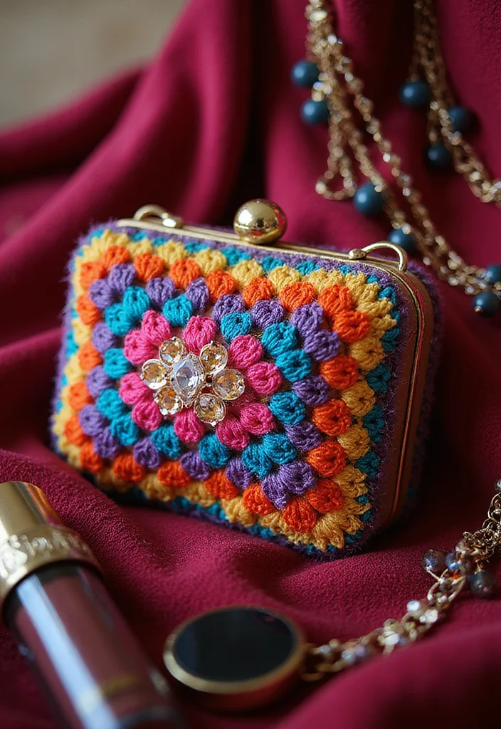 Crochet Granny Square Bag: A Friendly Guide to Creating Charming Bags with 22 Creative Designs - 4. Mini Granny Square Clutch