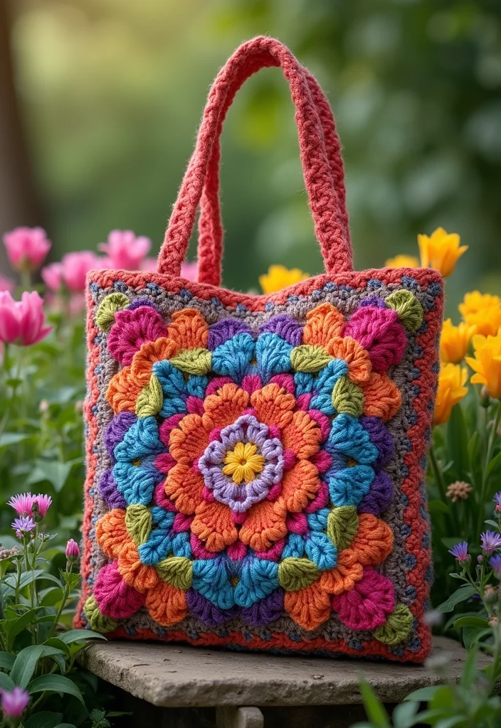 Crochet Granny Square Bag: A Friendly Guide to Creating Charming Bags with 22 Creative Designs - 6. Floral Granny Square Bag