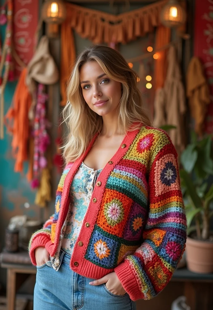 Crochet Granny Square Cardigan: Friendly Guide to Cozy Layers with 22 Inspiring Variations - 10. Festival-Ready Granny Square Cardigan
