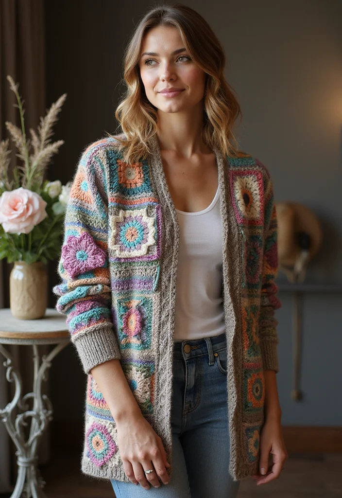 Crochet Granny Square Cardigan: Friendly Guide to Cozy Layers with 22 Inspiring Variations - 21. Stylish Layered Granny Square Cardigan