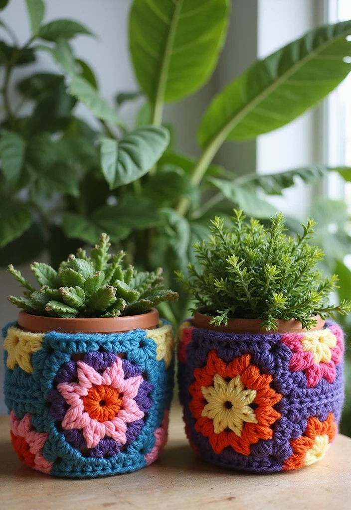 Crochet Granny Square Pattern: Step-by-Step Guide to Classic Squares with 22 Creative Ideas - 12. Colorful Plant Pot Holders