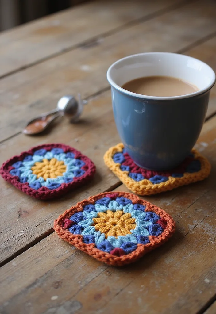Crochet Granny Square Pattern: Step-by-Step Guide to Classic Squares with 22 Creative Ideas - 5. Stylish Coasters