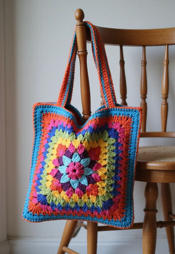 Crochet Granny Square Pattern: Step-by-Step Guide to Classic Squares with 22 Creative Ideas - 6. Fun Tote Bags
