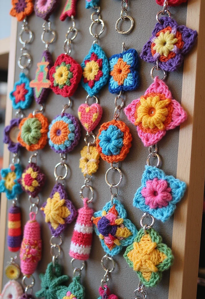 Crochet Granny Square Pattern: Step-by-Step Guide to Classic Squares with 22 Creative Ideas - 9. Snazzy Keychains
