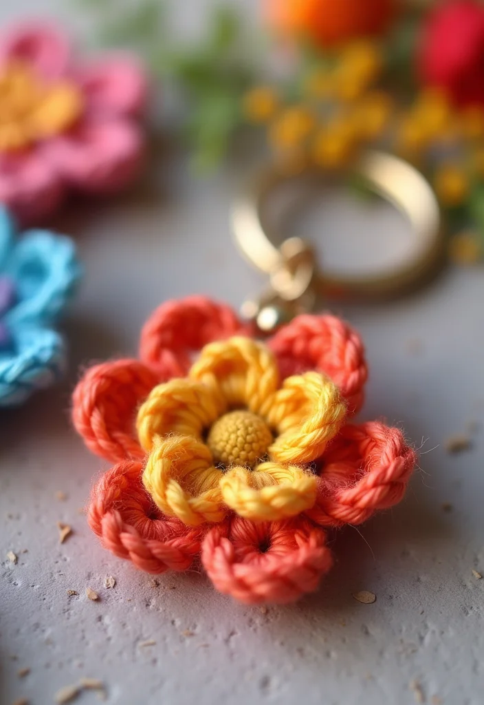 Crochet Keychain Pattern Free: Step-by-Step Guide to Charming Keychains with 22 Ideas - 1. Mini Flower Keychain