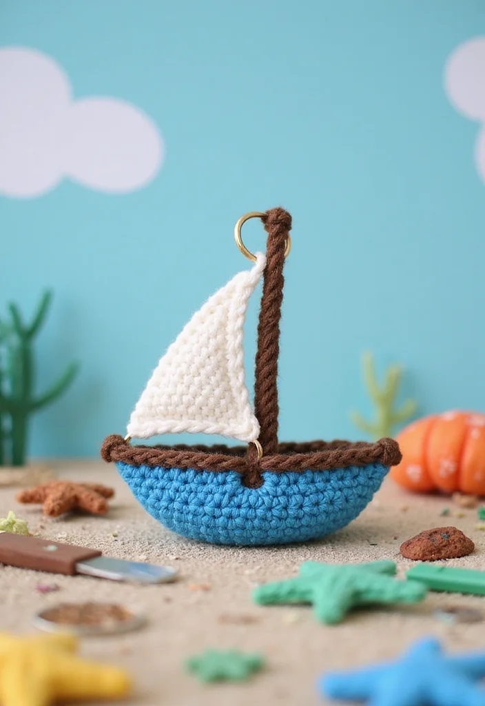 Crochet Keychain Pattern Free: Step-by-Step Guide to Charming Keychains with 22 Ideas - 12. Boat Keychain