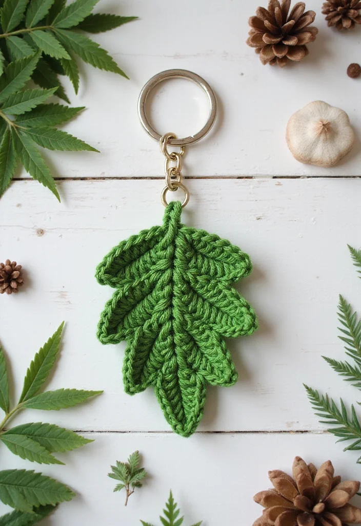 Crochet Keychain Pattern Free: Step-by-Step Guide to Charming Keychains with 22 Ideas - 13. Leaf Keychain