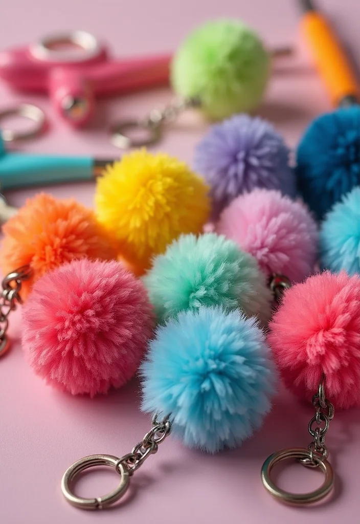 Crochet Keychain Pattern Free: Step-by-Step Guide to Charming Keychains with 22 Ideas - 5. Pom Pom Keychain