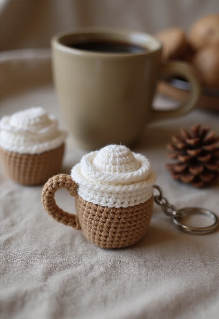 Crochet Keychain Pattern Free: Step-by-Step Guide to Charming Keychains with 22 Ideas - 8. Coffee Cup Keychain