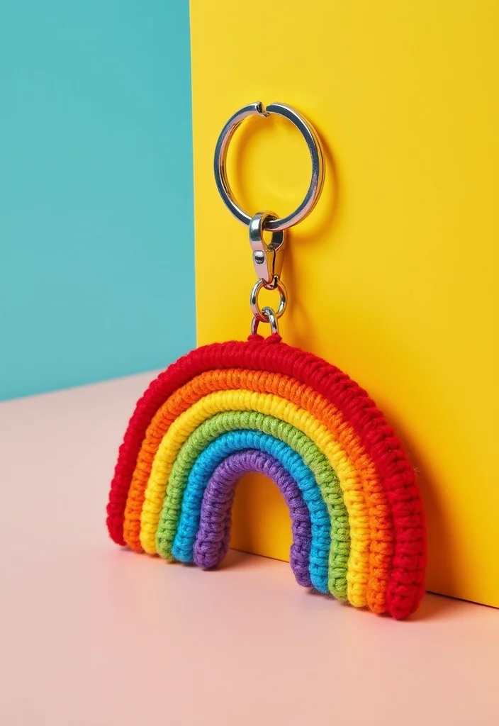 Crochet Keychain Pattern Free: Step-by-Step Guide to Charming Keychains with 22 Ideas - 9. Rainbow Keychain