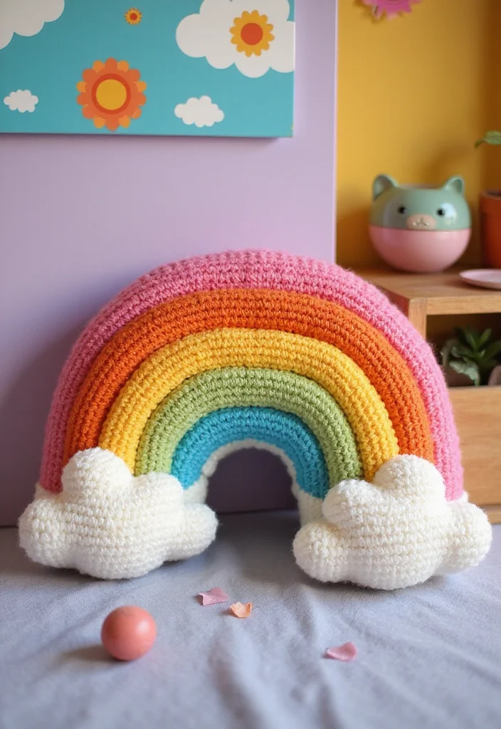 Crochet Pillow Patterns Free: Step-by-Step Guide to Cozy Home Accessories with 22 Lovely Ideas - 14. Whimsical Touch: Rainbow Pillow