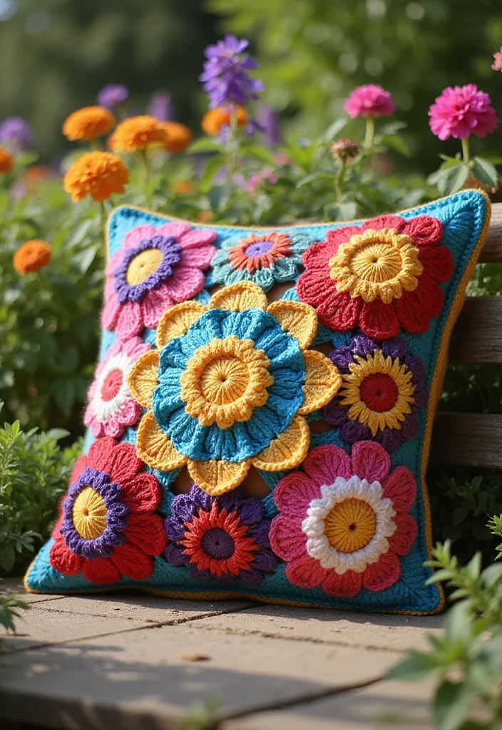 Crochet Pillow Patterns Free: Step-by-Step Guide to Cozy Home Accessories with 22 Lovely Ideas - 3. Spring Blooms: Flower Power Pillow
