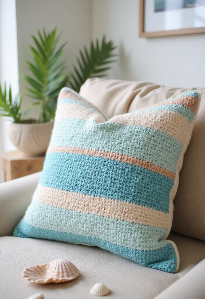 Crochet Pillow Patterns Free: Step-by-Step Guide to Cozy Home Accessories with 22 Lovely Ideas - 4. Summer Vibes: Beachy Stripes Pillow