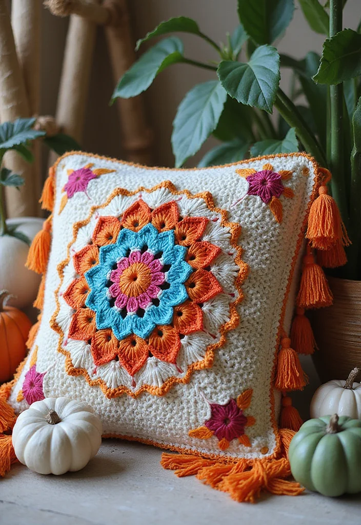 Crochet Pillow Patterns Free: Step-by-Step Guide to Cozy Home Accessories with 22 Lovely Ideas - 7. Boho Beauty: Fringe and Tassels Pillow