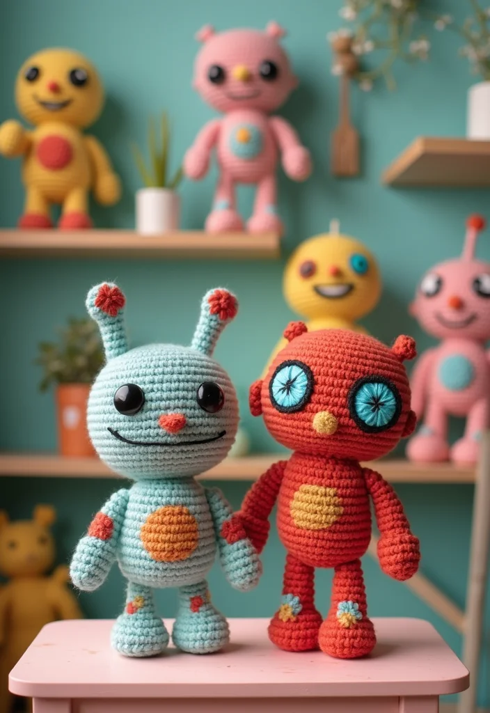 Crochet Plushies Pattern Free: Easy Guide to Creating Cute Plushies with 22 Fun Designs - 15. Funky Robots