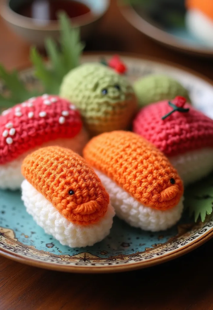 Crochet Plushies Pattern Free: Easy Guide to Creating Cute Plushies with 22 Fun Designs - 3. Sweet Sushi Set
