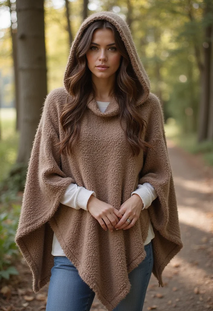 Crochet Poncho Free Pattern: Easy Guide to Chic Ponchos with 22 Lovely Variations - 12. Poncho with Hood