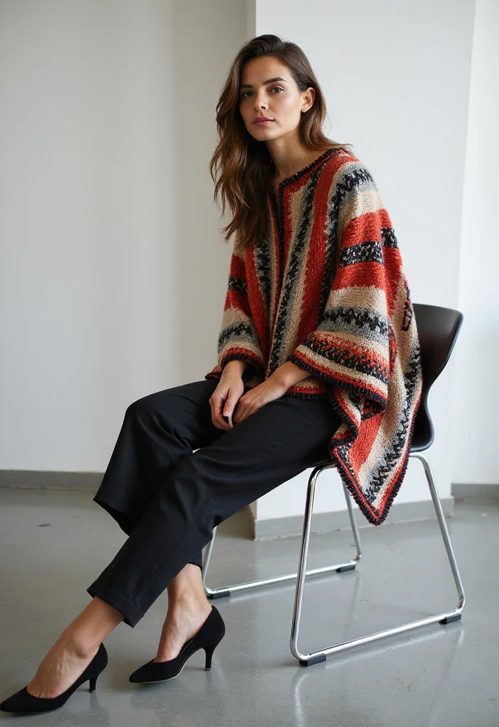 Crochet Poncho Free Pattern: Easy Guide to Chic Ponchos with 22 Lovely Variations - 14. Geometric Pattern Poncho