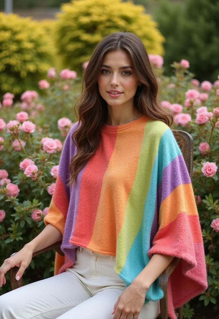 Crochet Poncho Free Pattern: Easy Guide to Chic Ponchos with 22 Lovely Variations - 8. Color Block Poncho