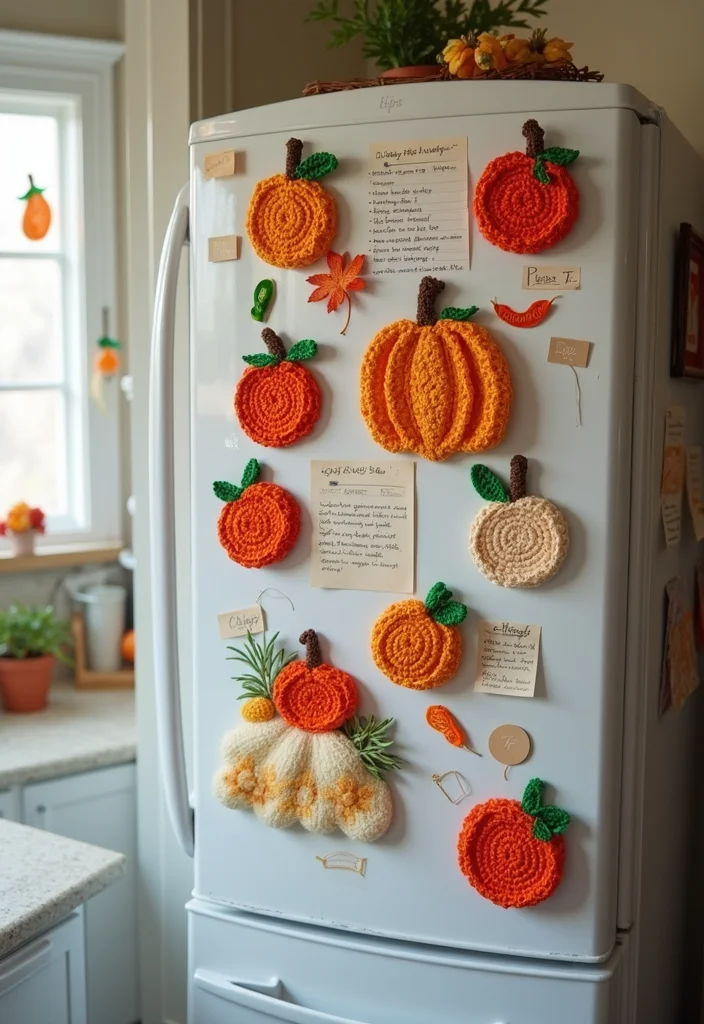 Crochet Pumpkin Free Pattern: Festive Guide for Halloween and Autumn Projects with 22 Ideas - 19. Crochet Pumpkin Fridge Magnets