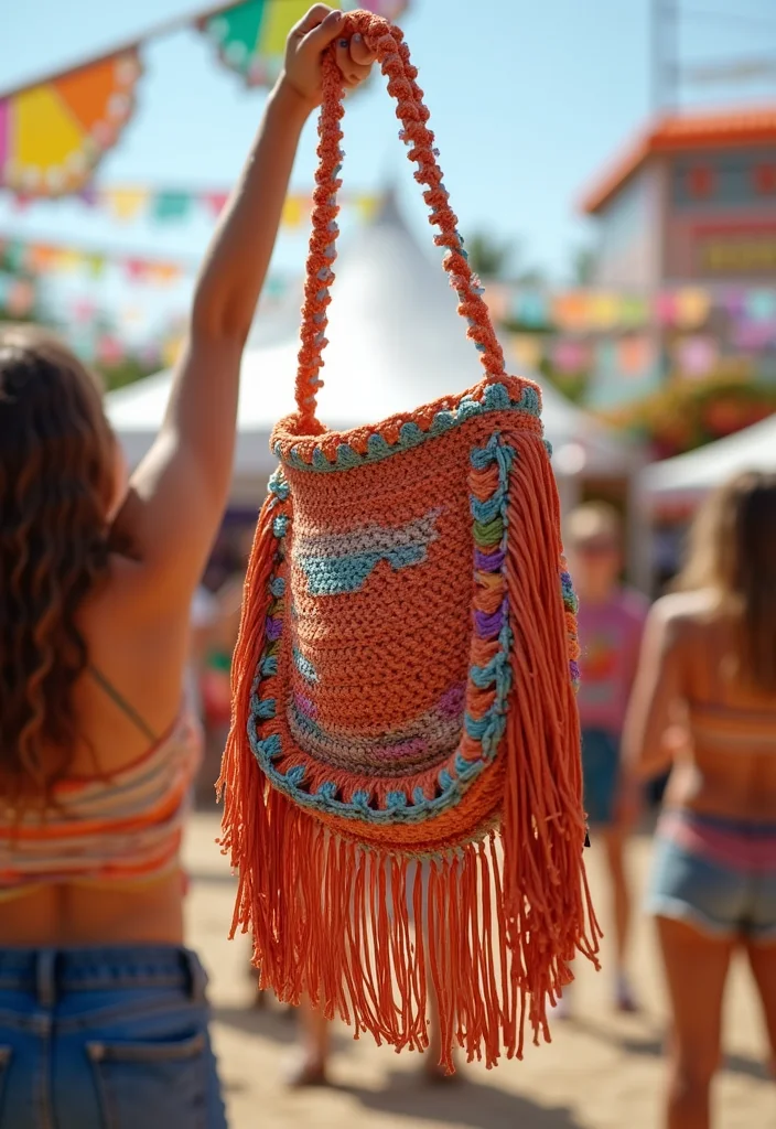 Crochet Purse Pattern Free: Step-by-Step Guide to Handmade Bags with 22 Stylish Designs - 14. Festival Fringe Bag