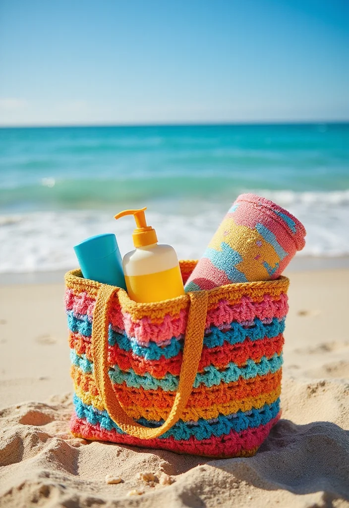 Crochet Purse Pattern Free: Step-by-Step Guide to Handmade Bags with 22 Stylish Designs - 3. Color Block Beach Tote