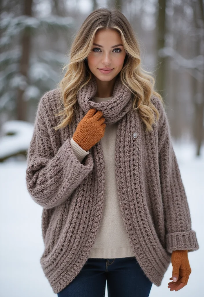 Crochet Shrug Pattern Free: Stylish Guide to Layered Outfits with 22 Lovely Examples - 14. Winter Warmth Crochet Shrug