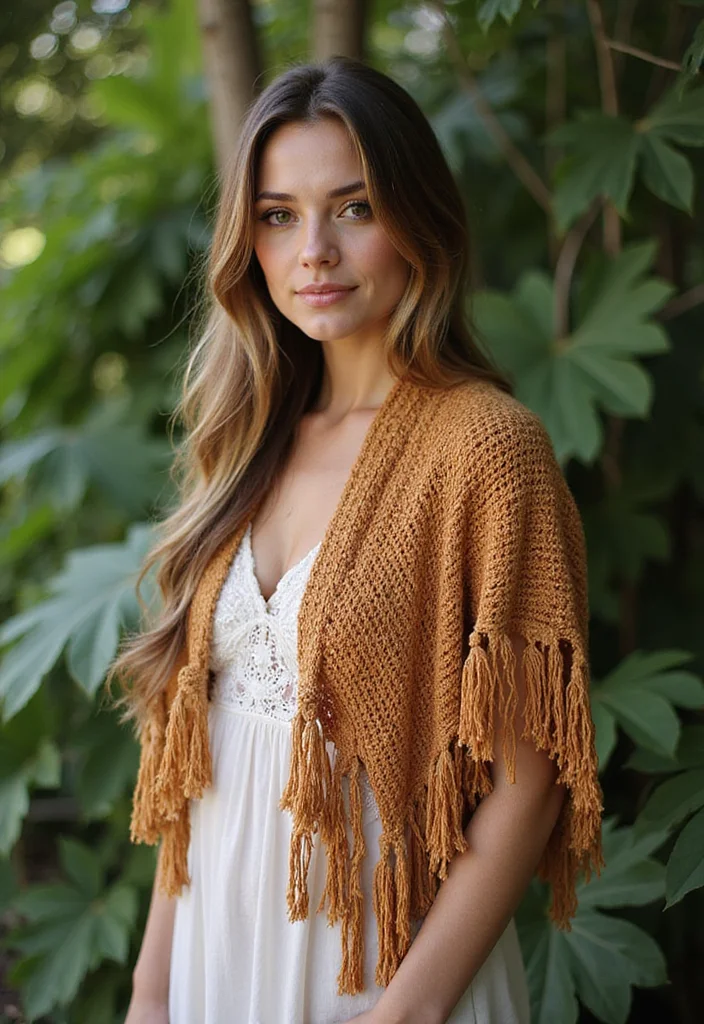 Crochet Shrug Pattern Free: Stylish Guide to Layered Outfits with 22 Lovely Examples - 2. Boho Chic Fringe Shrug