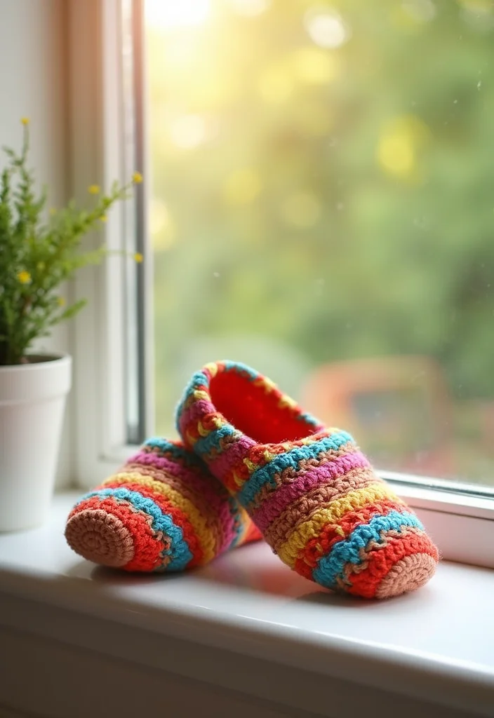 Crochet Slippers Free Pattern: Step-by-Step Guide to Cozy Footwear with 22 Creative Designs - 14. Striped Slippers