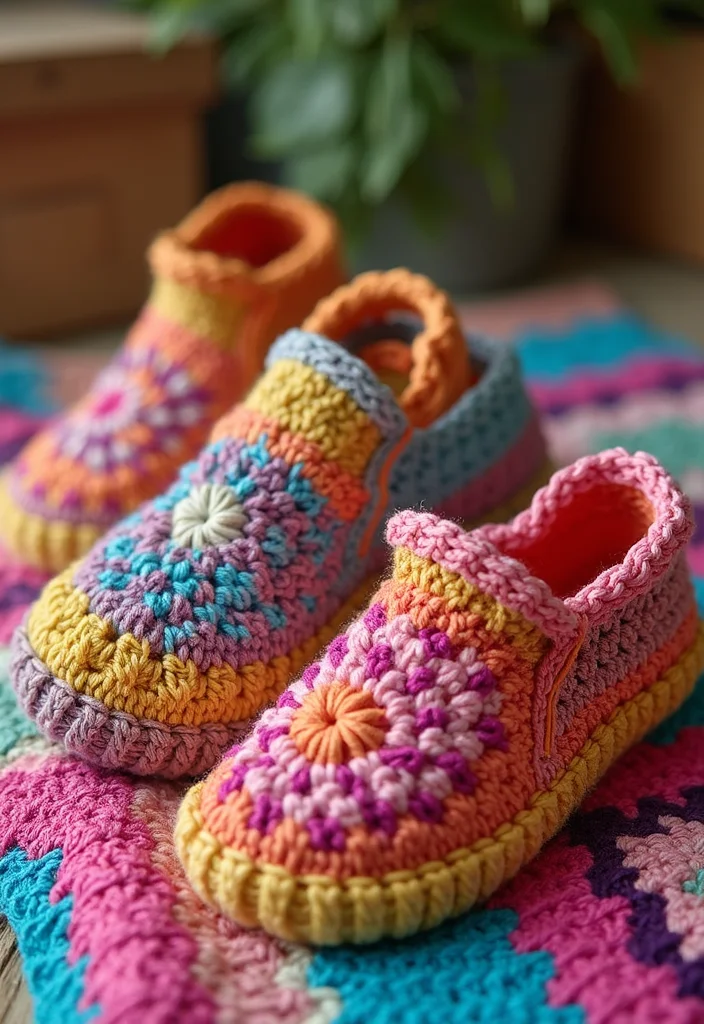 Crochet Slippers Free Pattern: Step-by-Step Guide to Cozy Footwear with 22 Creative Designs - 2. Colorful Granny Square Slippers