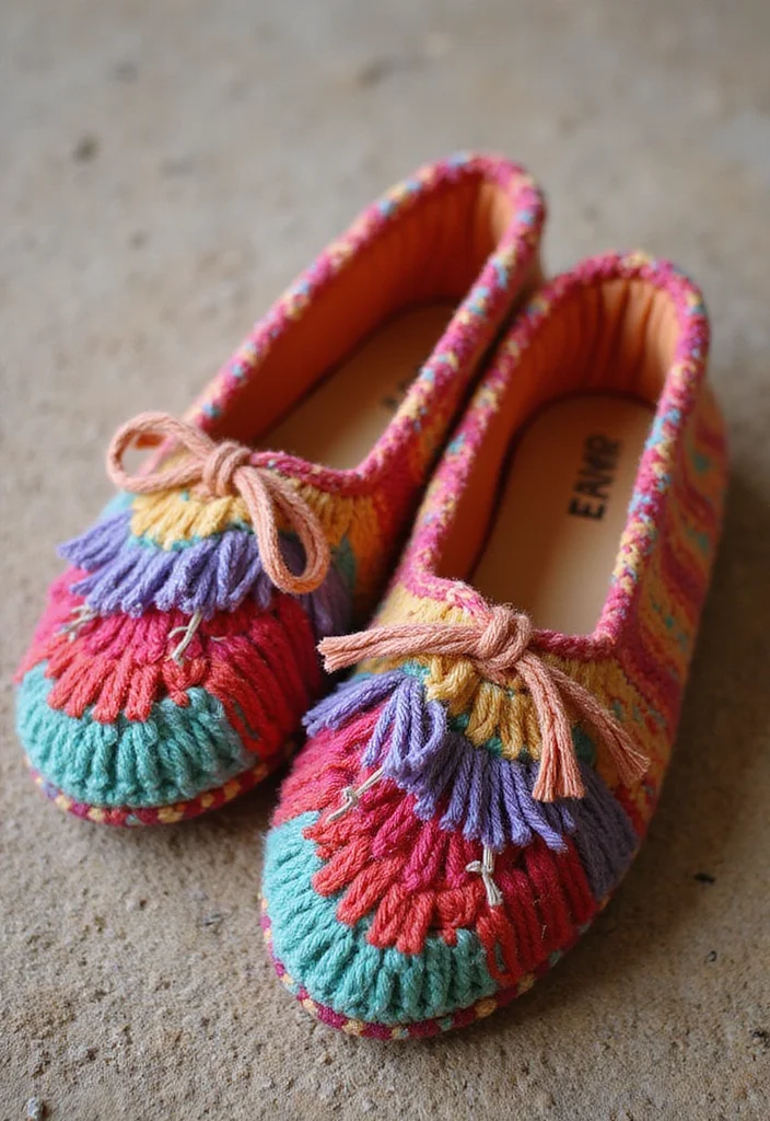 Crochet Slippers Free Pattern: Step-by-Step Guide to Cozy Footwear with 22 Creative Designs - 5. Bohemian Fringe Slippers