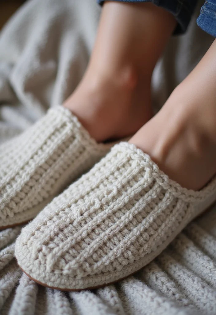 Crochet Slippers Free Pattern: Step-by-Step Guide to Cozy Footwear with 22 Creative Designs - 7. Textured Ribbed Slippers