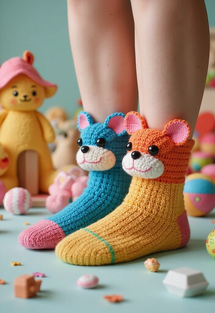 Crochet Socks Free Pattern: Easy Guide to Handmade Socks with 22 Fun Designs - 7. Fun Animal Socks