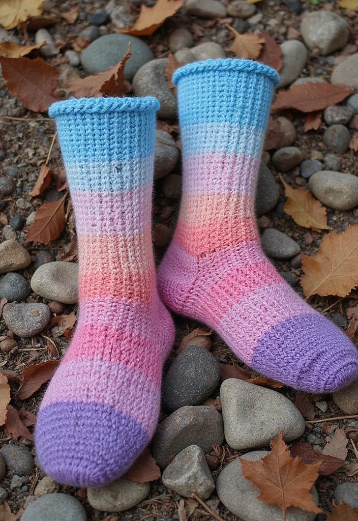 Crochet Socks Free Pattern: Easy Guide to Handmade Socks with 22 Fun Designs - 8. Gradient Dyed Socks