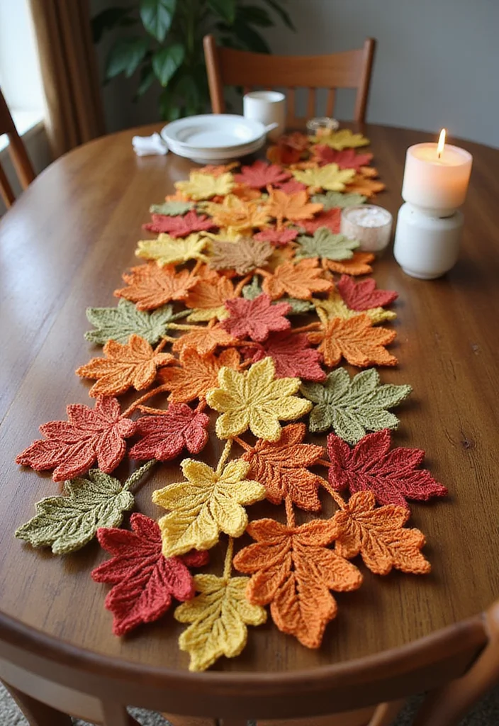 Crochet Table Runner Pattern: Step-by-Step Guide to Stylish Table Decor with 22 Inspiring Examples - 12. Seasonal Leaves Table Runner
