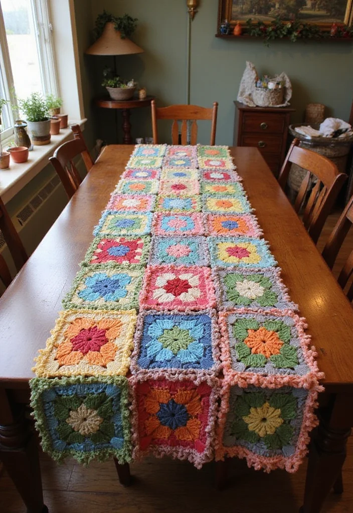 Crochet Table Runner Pattern: Step-by-Step Guide to Stylish Table Decor with 22 Inspiring Examples - 19. Vintage Patchwork Runner