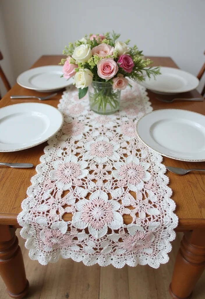 Crochet Table Runner Pattern: Step-by-Step Guide to Stylish Table Decor with 22 Inspiring Examples - 4. Delicate Floral Motif Runner
