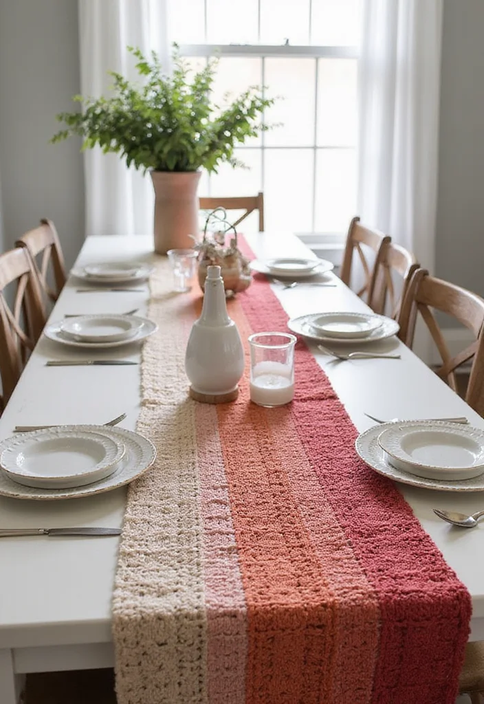 Crochet Table Runner Pattern: Step-by-Step Guide to Stylish Table Decor with 22 Inspiring Examples - 6. Elegant Ombre Runner